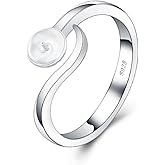 LGSY Sterling Silver Simple Design Adjustable Rings for Women, Design Ring Mounts Fittings with Pearl Seat for DIY Jewelry Making