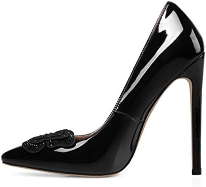 Nansay Women’S Rhinestone Bowknot Pumps Black Stiletto Sky High Heels For Wedding Party Dress-Black-US10