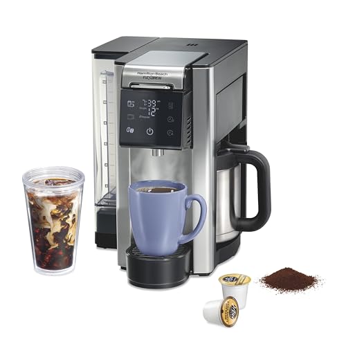 Hamilton Beach FlexBrew Advanced 5-in-1 Thermal Programmable 12 Cup Drip and Single Serve Hot & Iced Coffee Maker, Movable 60oz. Water Reservoir, Use Pod Packs and Grounds, Fast Brewing, Black (49929) Hamilton Beach FlexBrew Advanced 5-in-1 Thermal Programmable 12 Cup Drip and Single Serve Hot & Iced Coffee Maker, Movable 60oz. Water Reservoir, Use Pod Packs and Grounds, Fast Brewing, Black (49929)