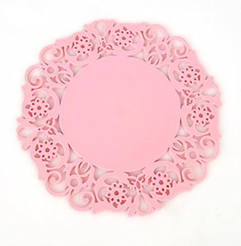 HIGOGOGO New Sipple Design Different Color Insulation Anti-Skidding Dining Room Placemat- Dining Room Lace Round Kitchen Table Placemats Set Of 4 (8", Pink)
