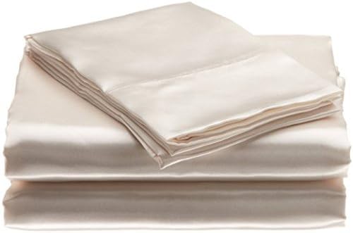 Bedify Bedding 100% Pure Silk Satin Sheet Set 4pcs, Silk Fitted Sheet 15'' Deep Pocket,Silk Flat Sheet & Pillowcases Set !!! Twin XL, Ivory
