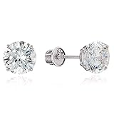 14k White Gold 2-6mm Basket Round Solitaire Cubic Zirconia Children Screw Back Baby Girls Earrings