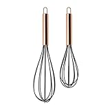 COOK With COLOR Rose Gold And Black Stainless Steel And Silicone Whisks – Set Of Two Beaters 10” And 12”