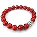 KONOV Natural Energy Stone Beads Gemstone Mens Womens Bracelet, 10mm Buddha Mala, Red Silver
