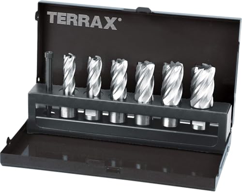 TERRAX A108820 - Juego brocas huecas vastago Weldon 19 mm de 7 piezas (6 brocas huecas + 1 guía-expulsor)