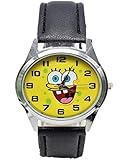 New Horizons Production Spongebob Squarepants Round Face Black Leather Band Wrist Watch