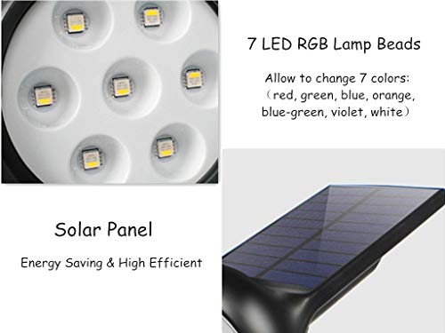 Solar Spotlight Outdoor, Waterproof 7 LED Multi Color Solar Powered Security Landscape Lights, Adjustable Angle Garden Wall Lawn Lamp for Home Outdoor Fencing Tree Walkway Patio Porch Pathway