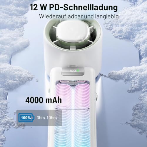 Joytential Portable Turbo Handheld Fan, Fan with Cooling Mode, Adjustable Speed (1-100), 4000 mAh Battery, USB Rechargeable, Digital Display, Hand Fan for Travel, Camping, Outdoor (White)