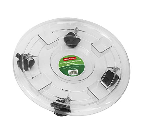 TABOR TOOLS Plant Caddy Saucer with 4 Universal Wheels, Plant Dolly, Flower Pot Trolley, Planter Pot Mover, Outdoor Planter Trolley Tray (17″, Clear-PG307A)