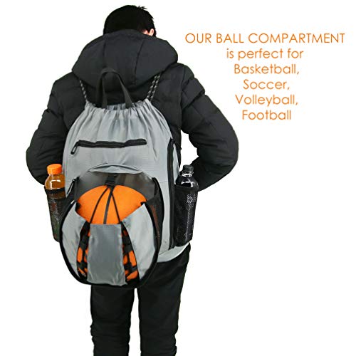 image for BeeGreen Drawstring-Backpack-Basketball-Gym-Bag with Ball Holder & Sho
