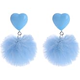 Heart Pom Pom Earrings Colorful Faux Fur Fluffy Pom Earrings Heart Pom Pom Ball Dangle Drop Earrings Love Heart Pom Pom Stud Earrings Valentine's Day Jewerly