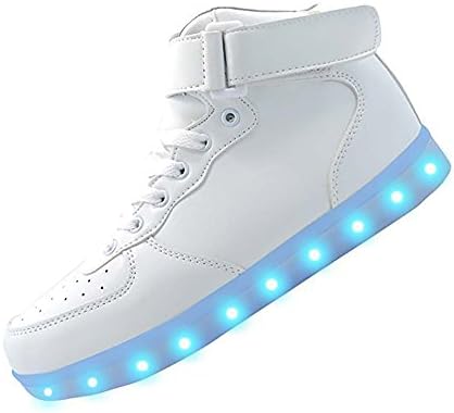 uruoi New Year Gift [New Logo] 11 Lighting Effects High-Top Light Up Shoes LED Sneakers for Women Men Girls Boys Christmas Halloween Birthday Party 002 White 31