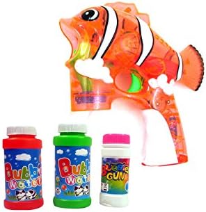 Orange Cartoon Fish Bubble Gun Led Musical Clownfish Bubble Blaster &amp; 3 Bottles of Bubbles
