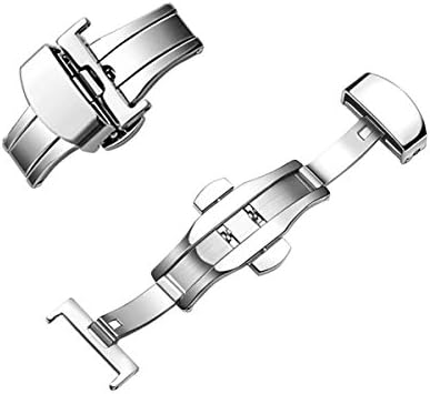 20mm Watch Buckle Replacement Solid Stainless Steel Butterfly Deployant Polished Double Push Spring Bar Clasp Silver Tone LeapTop
