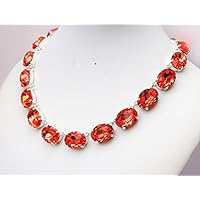Handmade Georgian Collet Padparadscha Red Swarovski&reg; Silver Plated Statement Necklace