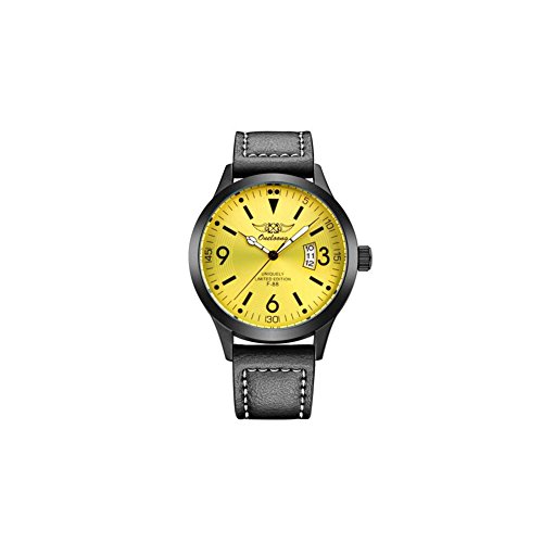 LinTimes Luxury Mens Watch Leather Band 30M Waterproof Quartz Wrist Watch Yellow