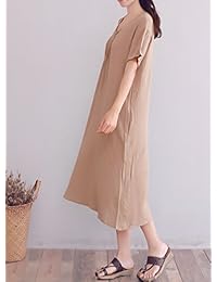 YUHEYUHE - Vestido largo y largo de algodón suave para mujer con cuello en V