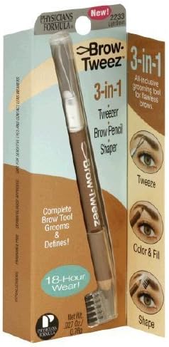 Physicians Formula Brow-tweeze 3-in-1 Tweezer.pencil.shaper, Light Brown, 0.027-ounces (Pack of 4)
