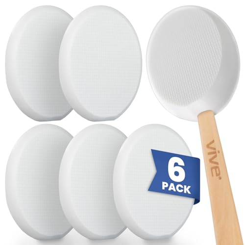 Vive Back Lotion Applicator Replacement Pads (6 Pack) - Long Reach Handle Loofah Sponge Shower Scrubber for Self Application - Body Bath Wash Brush for Skin Cream, Suntan, Tanning, Aloe - Men, Women