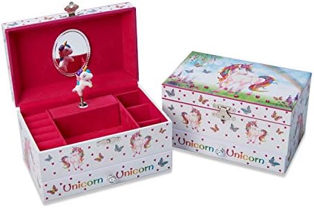Lucy Locket Magical Unicorn Musical Jewelry Box for Children – Pink Glittery Jewelry Box for Girls and Boys with Ring Holder