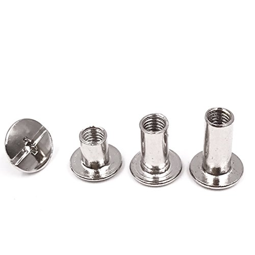 Seloky 75 Sets Silvery Chicago Screws Assorted Kit 1/4 3/8 1/2 Inches Screw Posts Metal Accessories Nail Rivet Chicago Button For DIY Leather Decoration Bookbinding Round Flat Head Stud Screw