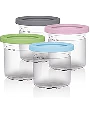Ninja XSKPLD4BCD Pints 4 Pack, Compatible with NC299AMZ & NC300s Series Creami Ice Cream Makers, BPA-Free & Dishwasher Safe, Color Lids, 1, Clear/Grey/Lime/Pink/Acqua