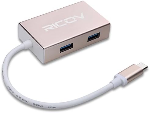 RICOV Aluminum USB Type C to 4-Port USB 3.0 Hub Adapter - Gold