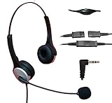 Voistek Corded Binaural Call Center Telephone Headset Noise Cancelling Headphone with Flexible Microphone for Cisco Linksys Polycom Panasonic Office Deskphone DECT Cordless and Cell Phones with 2.5mm Headset Jack (Binaural QD H20P25)