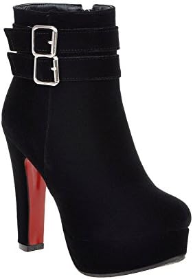 Carolbar Women Grace Platform High Heel Buckle Short Boots
