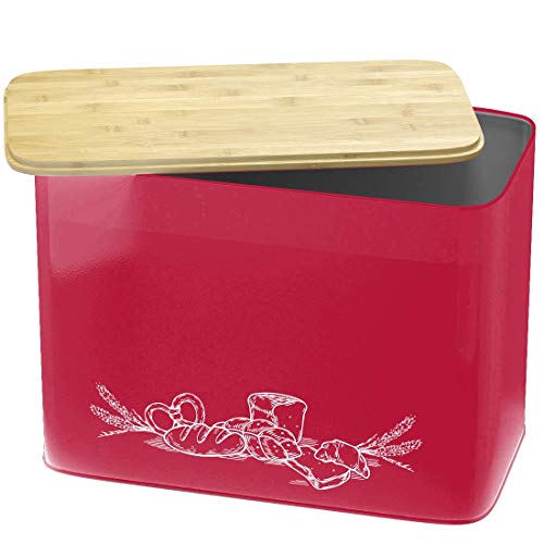 Extra Large Bread Box For Kitchen Countertop with Bamboo Cutting Board Lid Vertical Space
