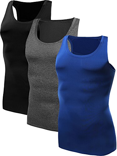 Neleus Men's 3 Pack Mesh Compression Tank Top Athletic Shirt,802,Black,Grey,Blue,S,EUR M