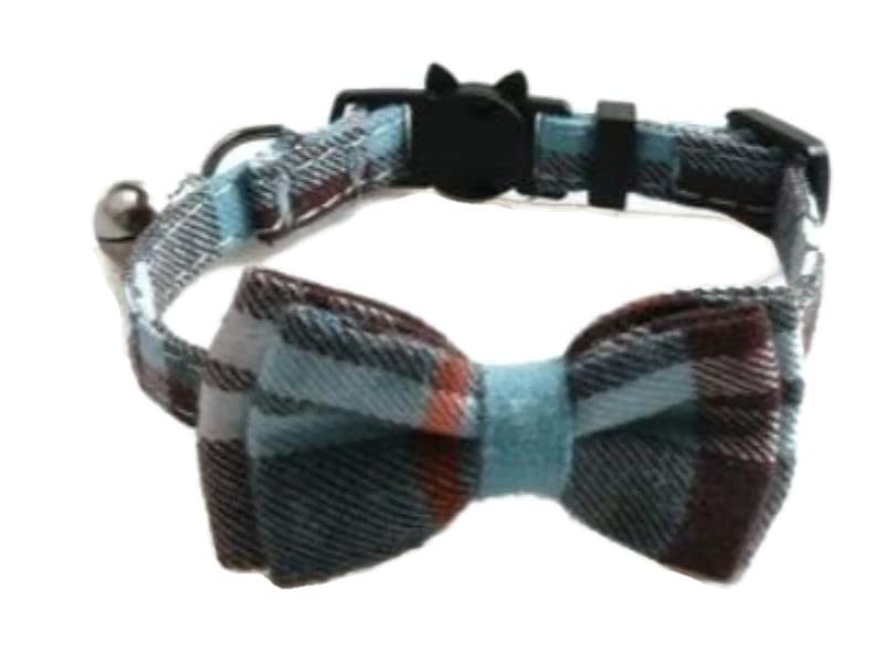 Bowtie Cat Collars with Bell | Safe Quick Release Breakaway Buckle | ZACAL Cat Collars (Blue & Brown)