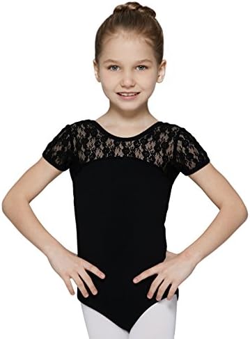 Leotard for Girls with Bow Tie Back (Black, Age 6-8,Height 49-52")