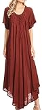 Sakkas 1701 - Lilia Embroidered Lace up Bodice Relaxed Fit Maxi Sun Dress - Brown - OS