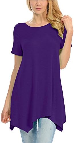 Fanfly Womens Flattering Tunic Tops Round Neck Loose Fit Short Sleeve Swing T Shirt