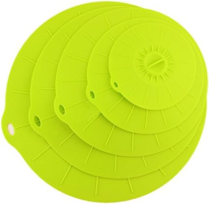 Fourthdec 5 Pack Reusable Silicone Suction Lids Set, 4", 6", 8", 10", 12", Mugs Pots Bowls Pans Lids -Green