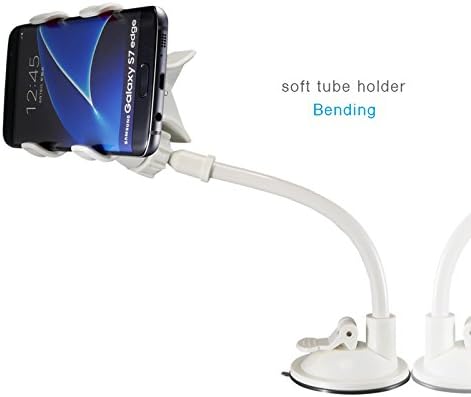 Universal Car Phone Holder by Sixty Six Flexible Arm Goose Neck 360 Degree Rotation Adjustable Double Bracket Clamp Holder with Suction Base for ALL Portable Devices (White)
