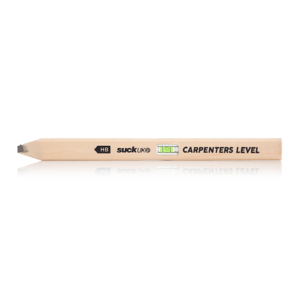 Suck UK Carpenters Pencil | Wooden Pencil With Spirit Level | Carpenters Gifts | Builder Pencils | Construction Tools | Novelty Spirit Level | Marking Tools | Fathers Day Gift | Gardening Essentials