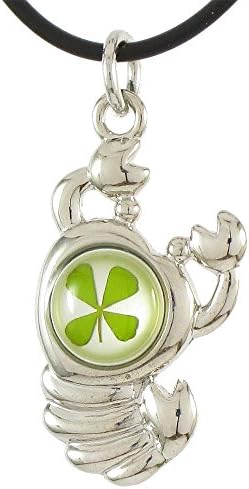Genuine Four-leaf Lucky Clover Crystal Amber Necklace, Scorpio, the Scorpion, Birthday Oct 23 - Nov 21