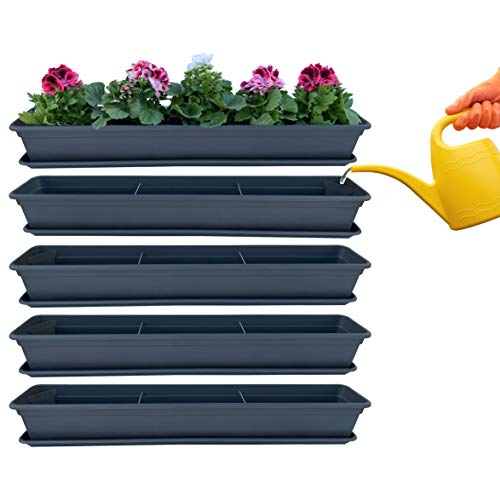 Hossi's Wholesale Blumenkasten mit Wasserspeicher 100cm, 4 Stück, Balkon Pflanzenkasten in Anthrazit mit Untersetzer