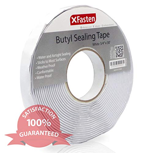 XFasten Butyl Seal Tape, White, 1/8-Inch x 3/4-Inch x 30-Foot, Leak Proof Putty Tape for RV Repair, Window, Boat Sealing, Glass and EDPM Rubber Roof Patching