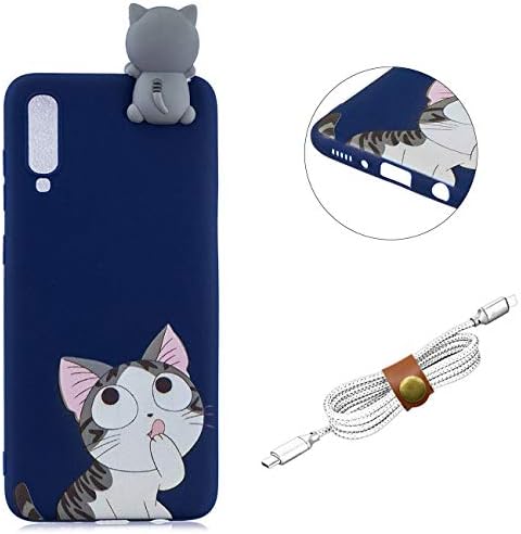 QY Mart 3D Cartoon Case Compatible for Samsung Galaxy A70 Cute Animal Design Soft TPU Rubber Bumper Slim Silicone Case Candy Color Skin Back Cover with USB Cable Ties - Cat