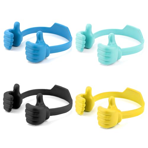 BUTEFO Thumbs up Cell Phone Holder Adjustable Silicone Tablet Stand Portable Desktop OK Stands Compatible for iPhone iPad Samsung Motorcycle Google TCL (Black Blue Yellow Green, 4PCS)