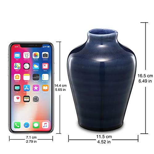 STAR MOON Ceramic Flower Vase with Retro Grid for Modern Floral Vase for Home Decor, Living Room, Centerpieces and Events - Sapphire - Thumbnail 2