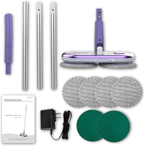 GOBOT Electric Sweeper for Floor Cleaning, Double Rotation, Cordless Electric Sweeper for Hard Wood and Tile Floor Scrubber, 4 Fiber Pads, 2 Washing Pads