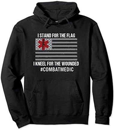Unisex Combat Medic Hoodie I Stand For The Flag Large Black