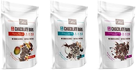 Cenavi 70% Dark Chocolate Bark by Silver Fern Brand - 3 Flavors - No Added Sugar - Natural - No Sugar Alcohols - Low Net Carb, Low Calorie, High Fiber, Probiotic Infused (Flavor Assortment, 3 Bags)