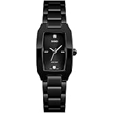 SKMEI Watches for Women Ladies Female Diamond Rose Gold Square Stainless Luxury Fashion Small Slim Analog Quartz Waterproof Dress Casual Simple Wife Girls Gifts Wrist Watch