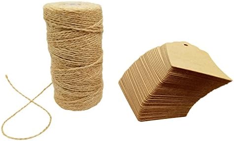 328 Feet Jute Twine and 100 PCS Kraft Paper Tags, Gift Tags with String 10cm X 5cm Blank Craft Tags Perfect for Arts and Crafts, Wedding Christmas Day Thanksgiving and Holiday