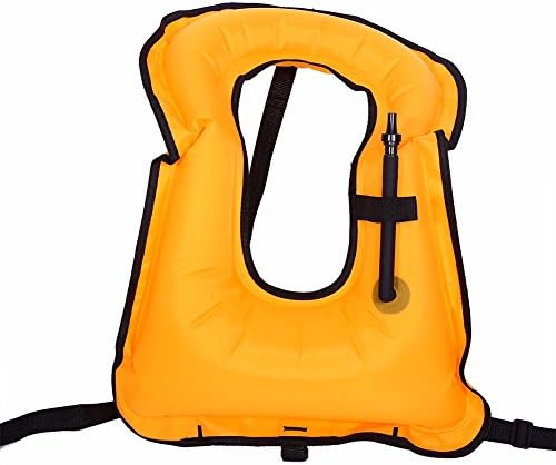 QMSSIC Adult Portable Inflatable Life Jacket Snorkel Vest for Snorkeling Surfing Swimming Kayaking Floating or Other Water Activities (orange)